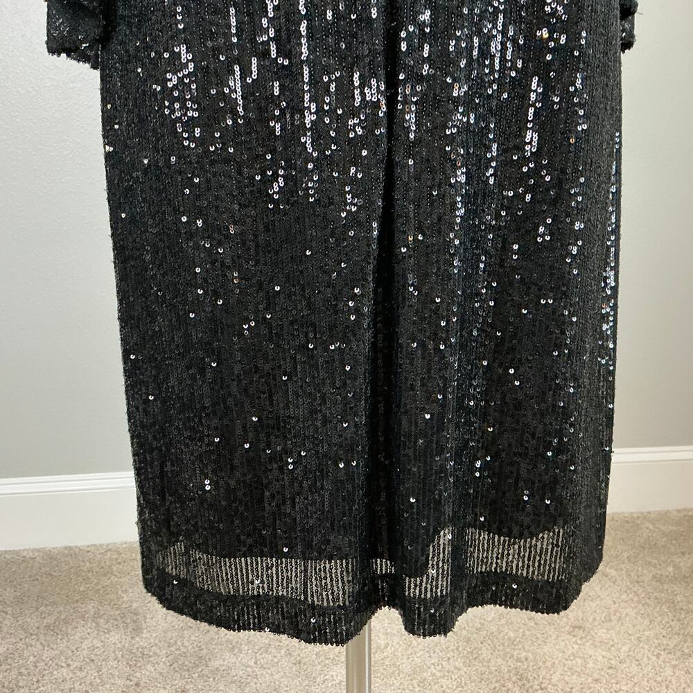R&M Richards Black Cocktail Dress Sequined Long Sleeve Midi Shift Size 16W - Picture 10 of 13